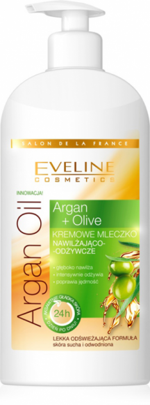 Kremowe mleczko nawilżająco-odżywcze ARGAN & OLIVE Eveline Cosmetics LIFESTYLE, Uroda - Przeznaczony do skóry wrażliwej, skłonnej do alergii, suchej i odwodnionej.