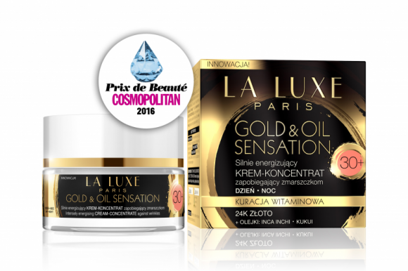 Nagroda dla La Luxe Paris w plebiscycie Cosmopolitan PRIX DE BEAUTÉ 2016 LIFESTYLE, Uroda - Krem do twarzy Gold&Oil Sensation 30+ La Luxe Paris otrzymał międzynarodowy tytuł PRIX DE BEAUTÉ 2016 magazynu Cosmopolitan, zwyciężając w kategorii popularne kosmetyki do pielęgnacji twarzy.
