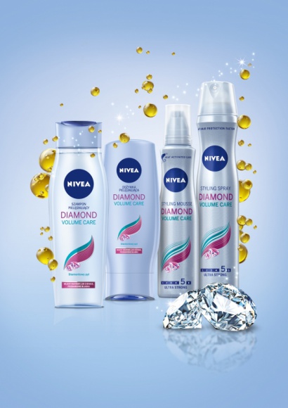 NIVEA Diamond Volume Care LIFESTYLE, Uroda - Diamentowy blask pełnej objętości fryzury z NIVEA Diamond Volume Care dla włosów cienkich, pozbawionych blasku.