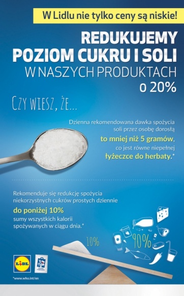 Lidl redukuje sól i cukier w swoich produktach Zdrowie, BIZNES - Lidl po raz kolejny wyznacza standardy na polskim rynku, w trosce o dobro wszystkich konsumentów, wprowadzając prozdrowotne zmiany w asortymencie.