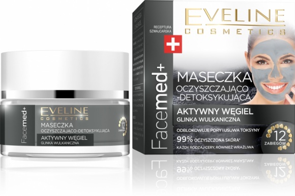 Eveline Cosmetics Maseczka Oczyszczająco - Detoksykująca z linii Facemed+ LIFESTYLE, Uroda - Maseczki z glinki dodają skórze witalności, eliminują toksyny, pielęgnują i wygładzają skórę, ograniczają pękanie naczyń krwionośnych. Glinka działa przeciwbakteryjnie, przeciwzapalnie i tworzy naturalną ochronę przed promieniami UVA i UVB.